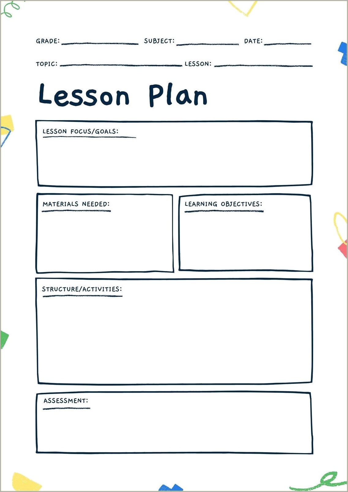 Free Lesson Plan Templates For Special Education Teachers