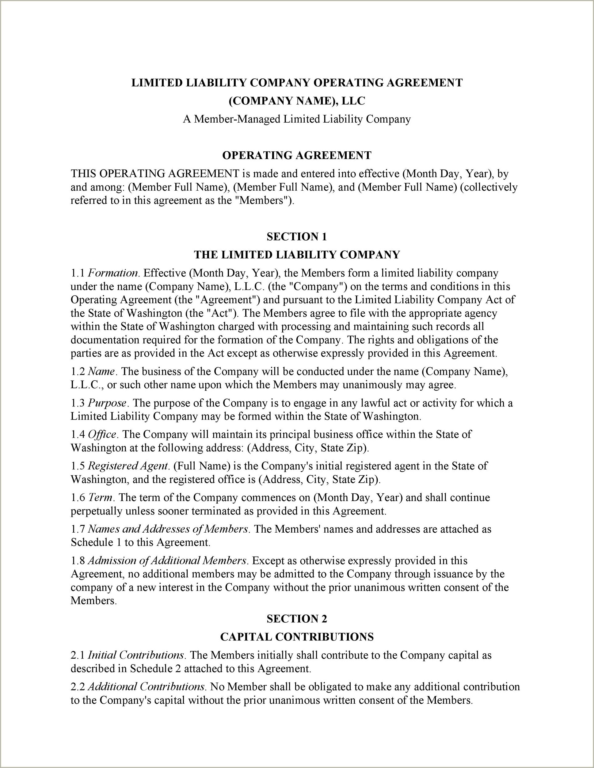 Free Manager Managed Llc Operating Agreement Template