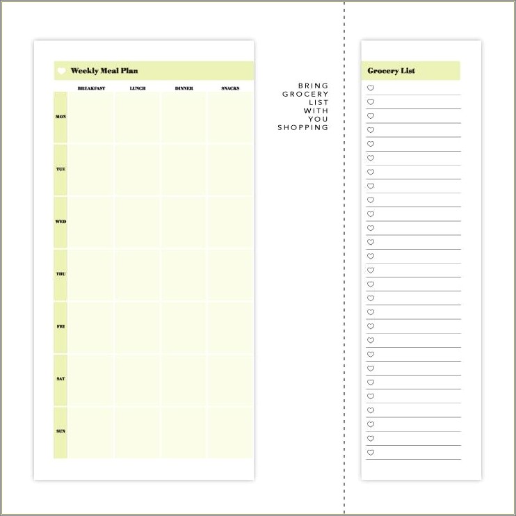 Free Menu Planner Template With Grocery List