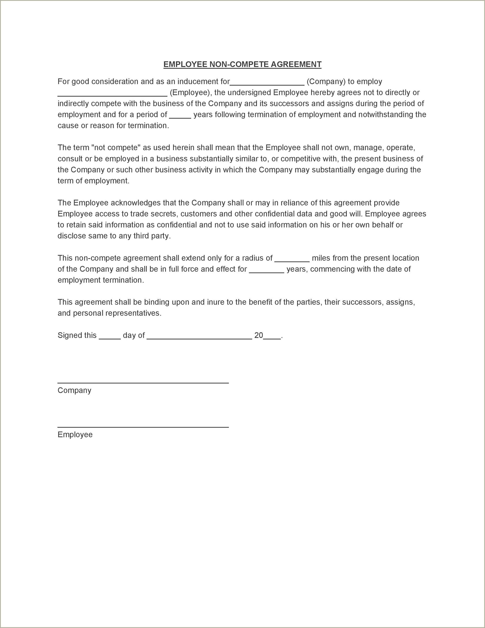 Free Non Disclosure And Non Compete Agreement Template