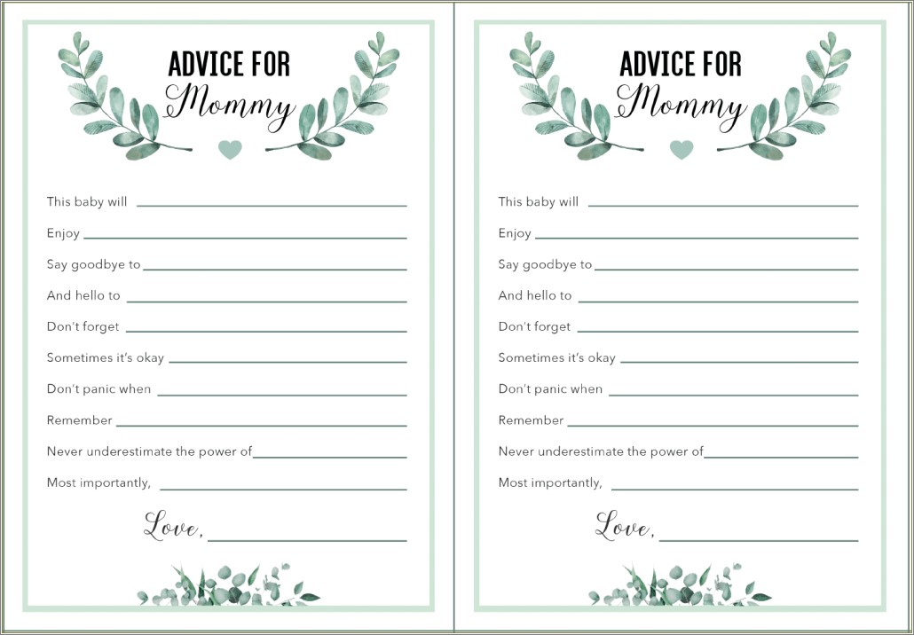 Free Parents To Be Advice Card Printable Template