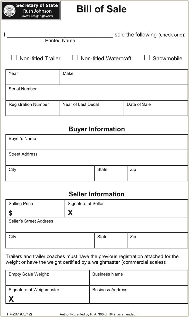 Free Pdf Bill Of Sale Template For Car