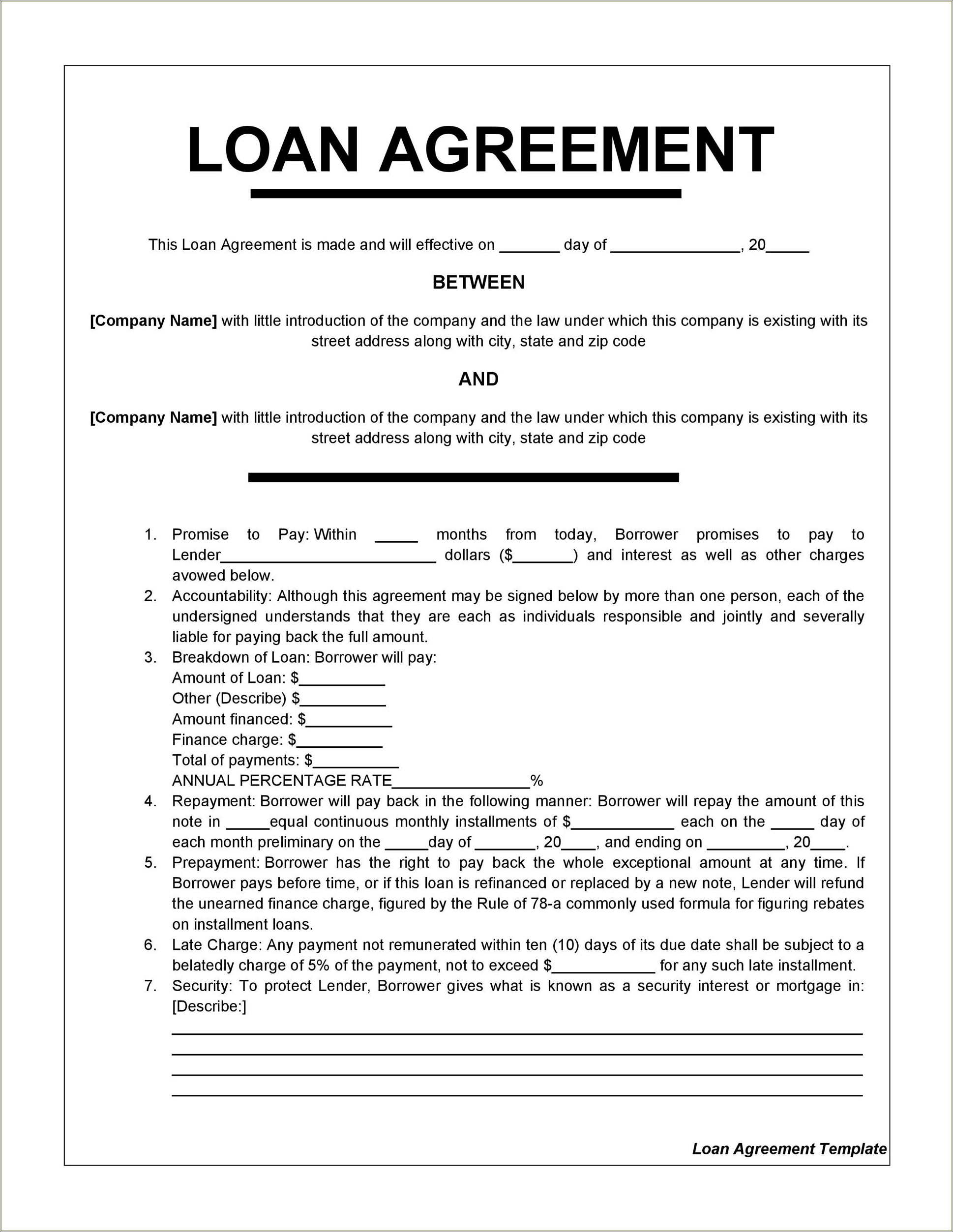 Free Person To Person Loan Agreement Template