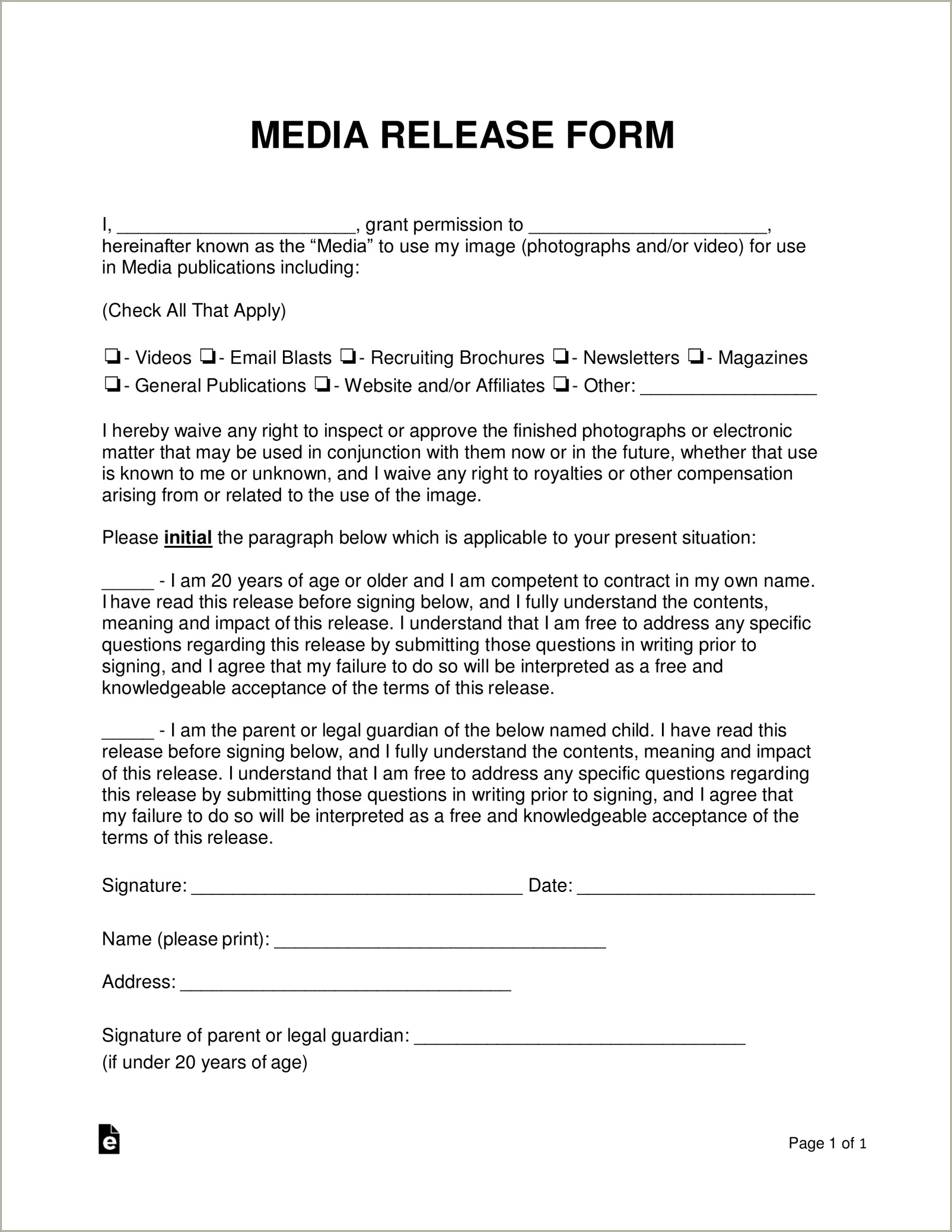 Free Photo Release Form Template Microsoft Word