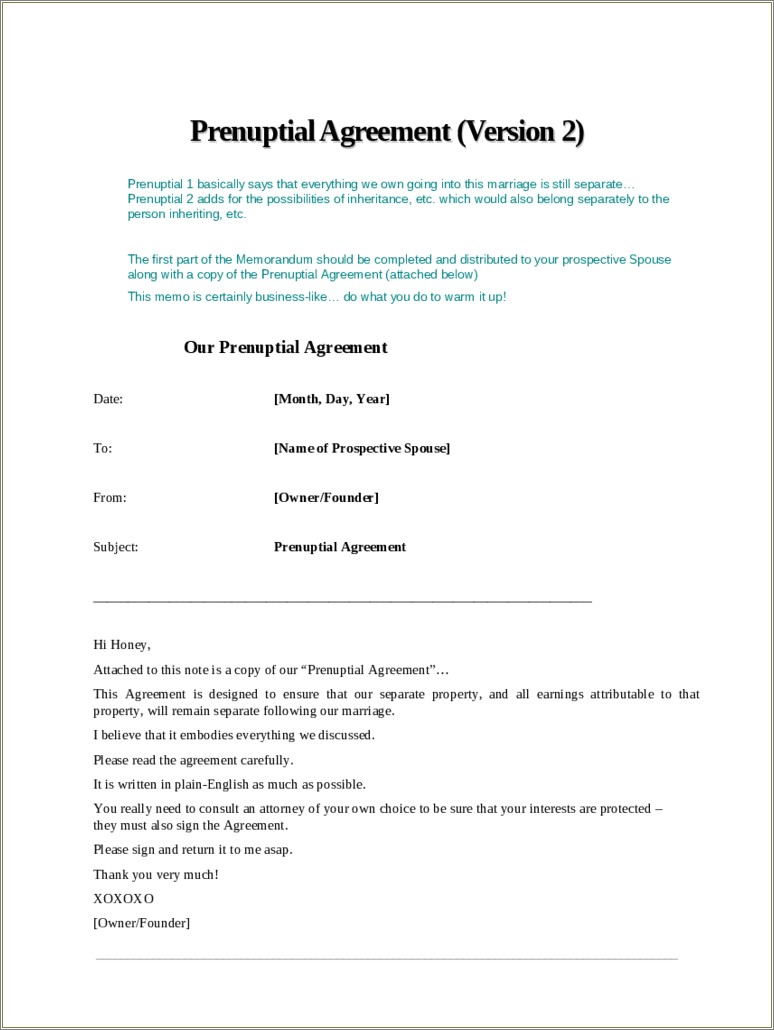 Free Prenuptial Agreemtnt Form Sample Printable Template