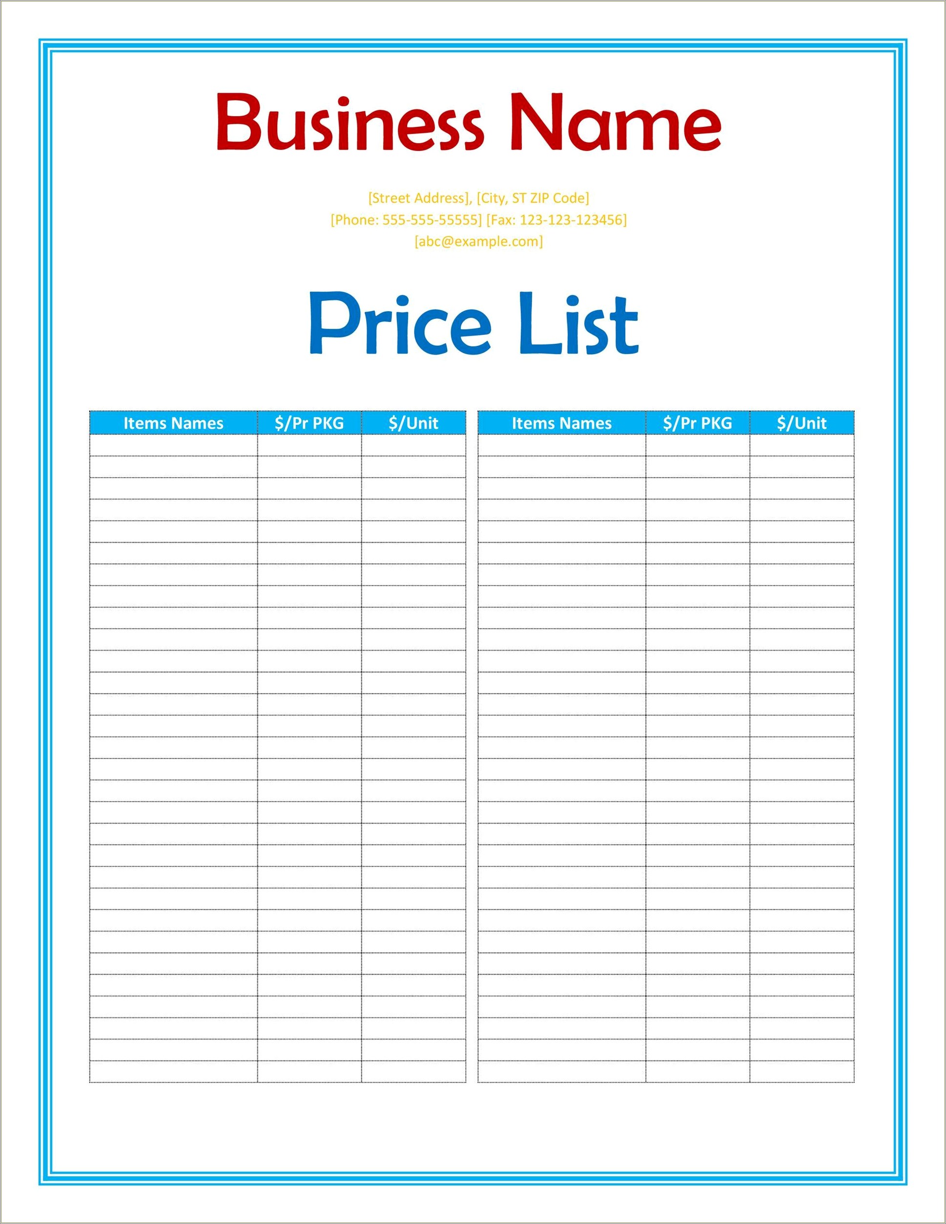 Free Price List Template For Cbd Products