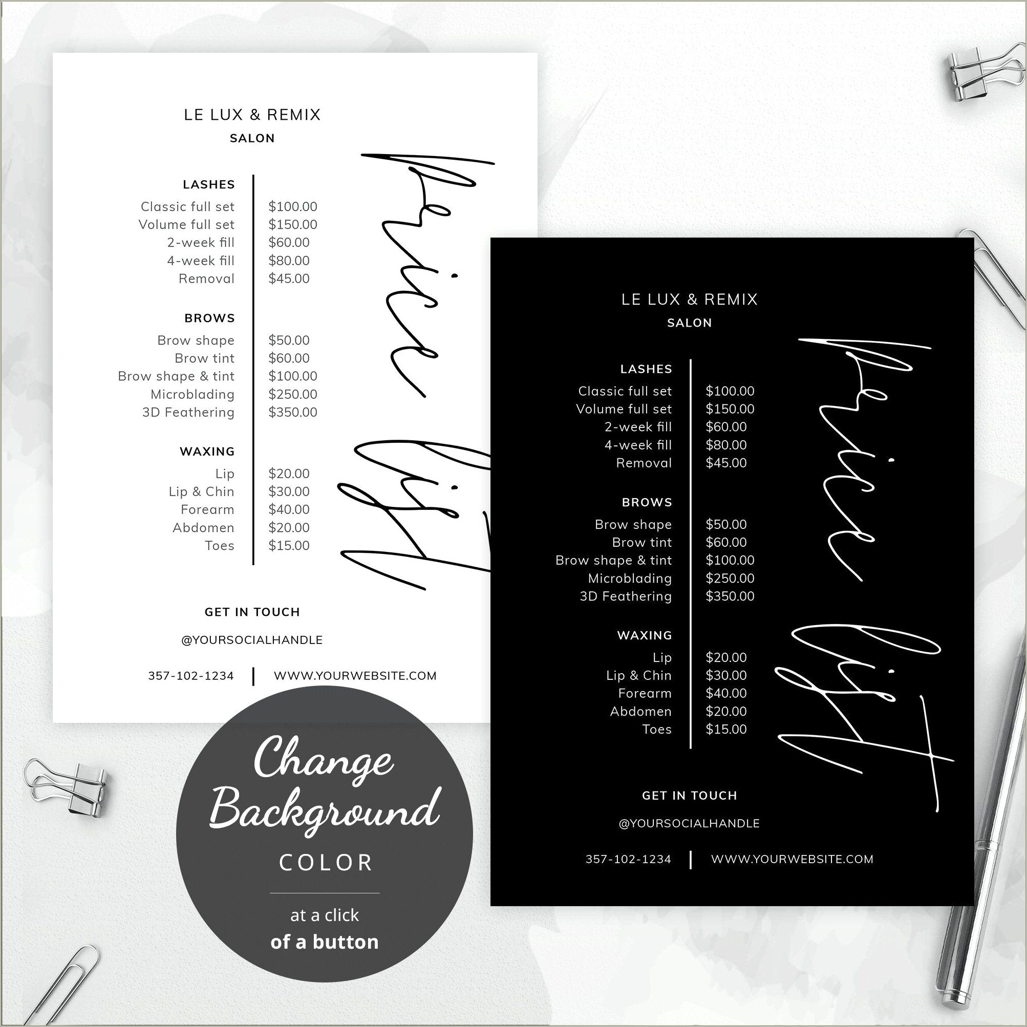 Free Price List Template For Nail Salon
