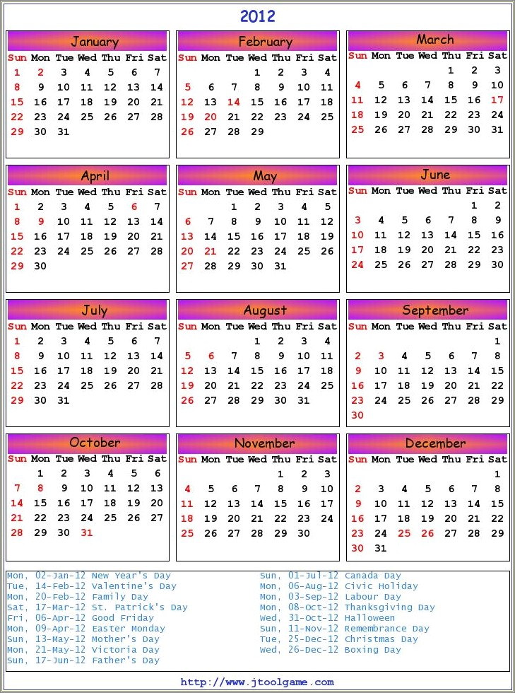 Free Printable 2014 Calendar Template With Holidays