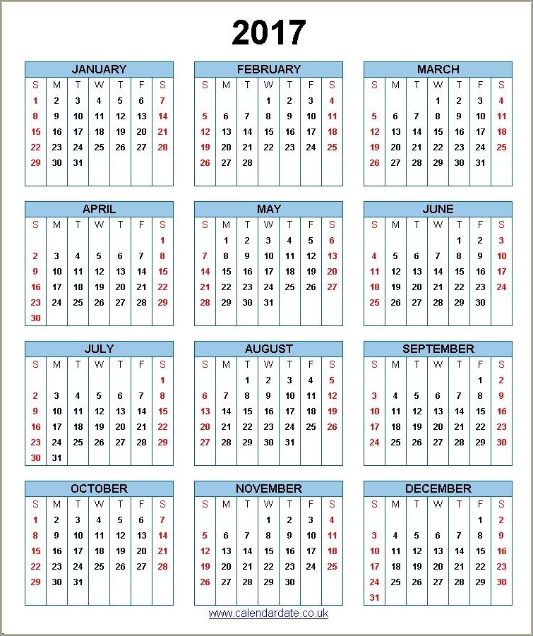 Free Printable 2017 Calendar Template With Holidays