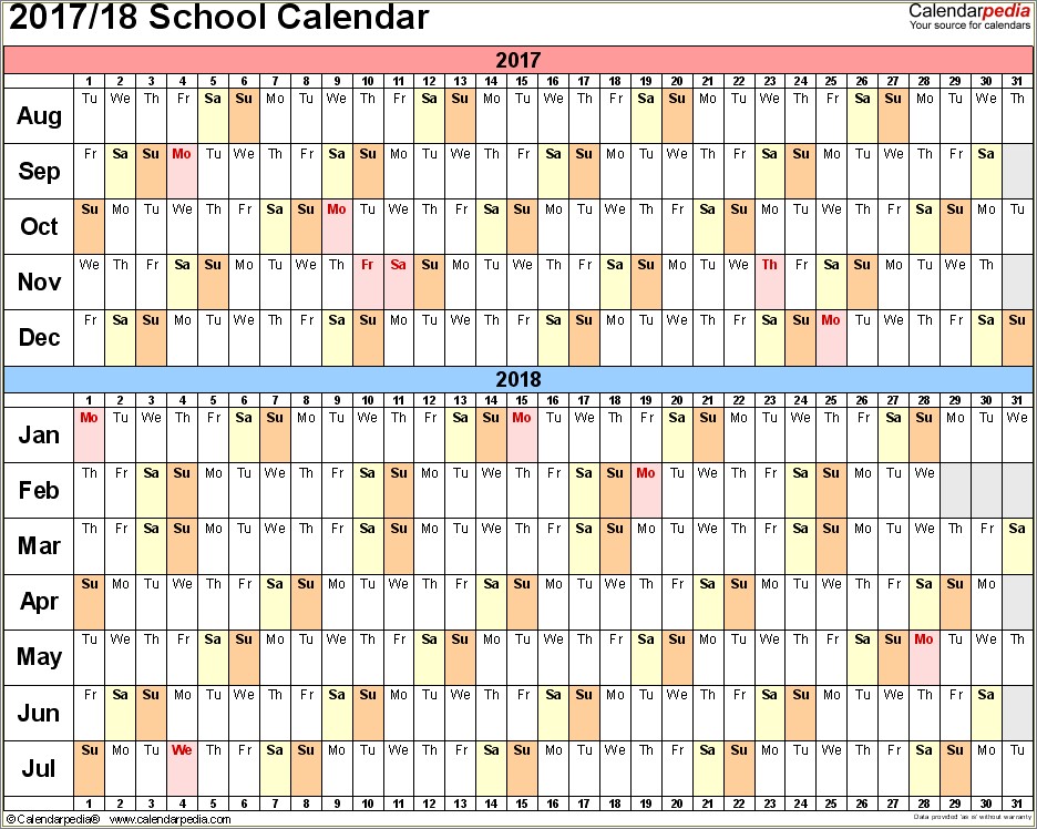 Free Printable 2019 2020 School Calendar Template Word