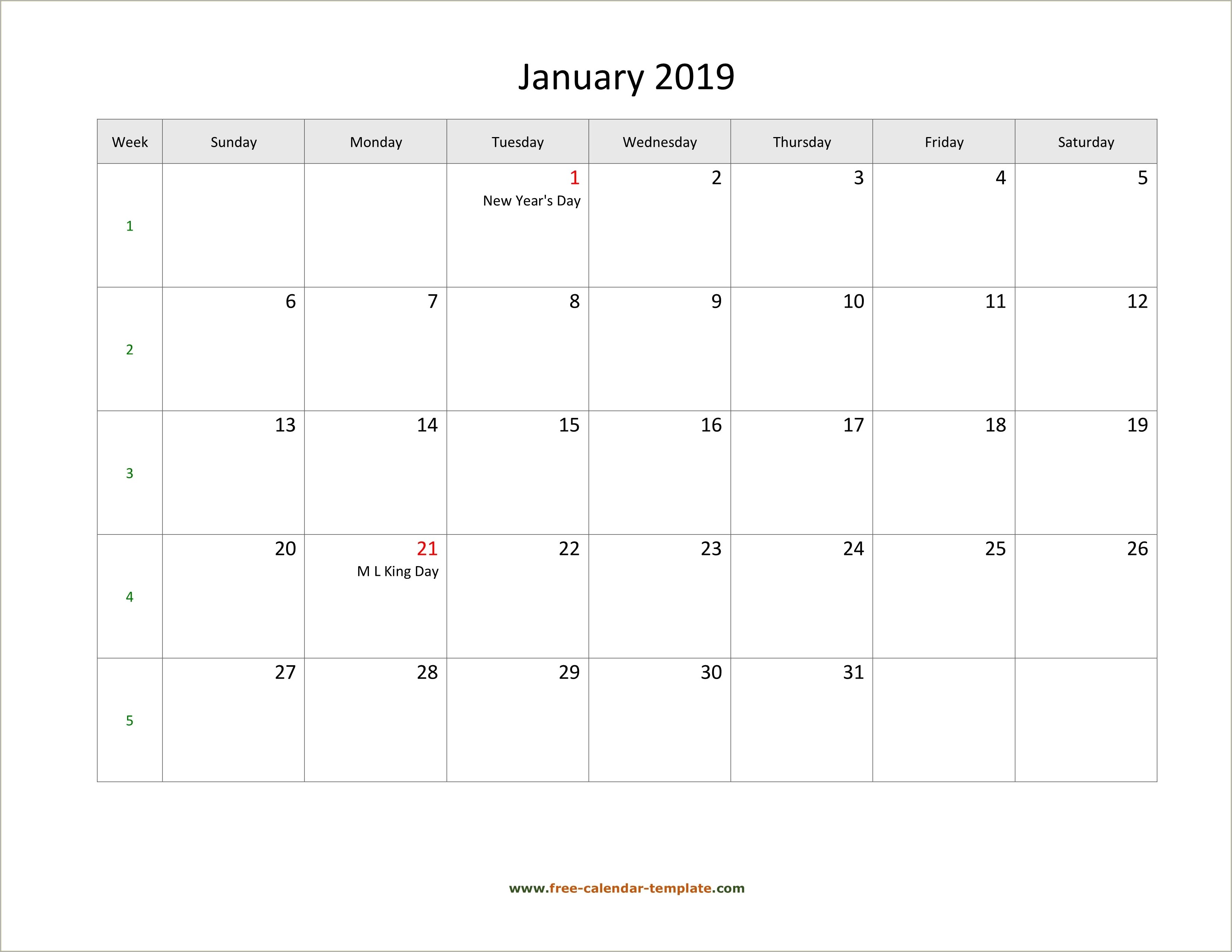 Free Printable 2019 Calendar Templates With Holidays