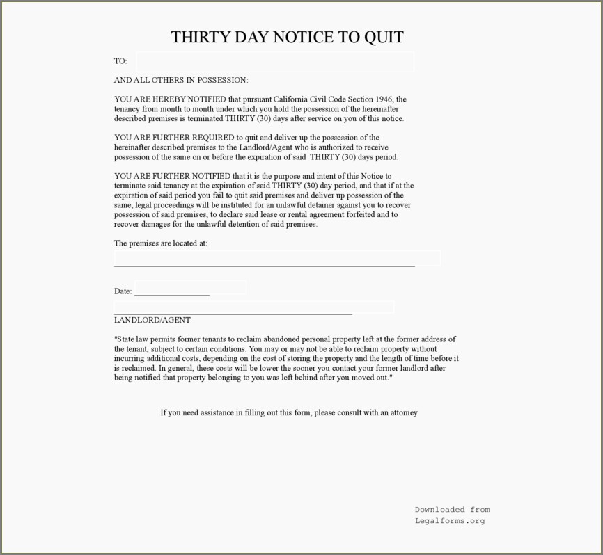Free Printable 30 Day Eviction Notice Template