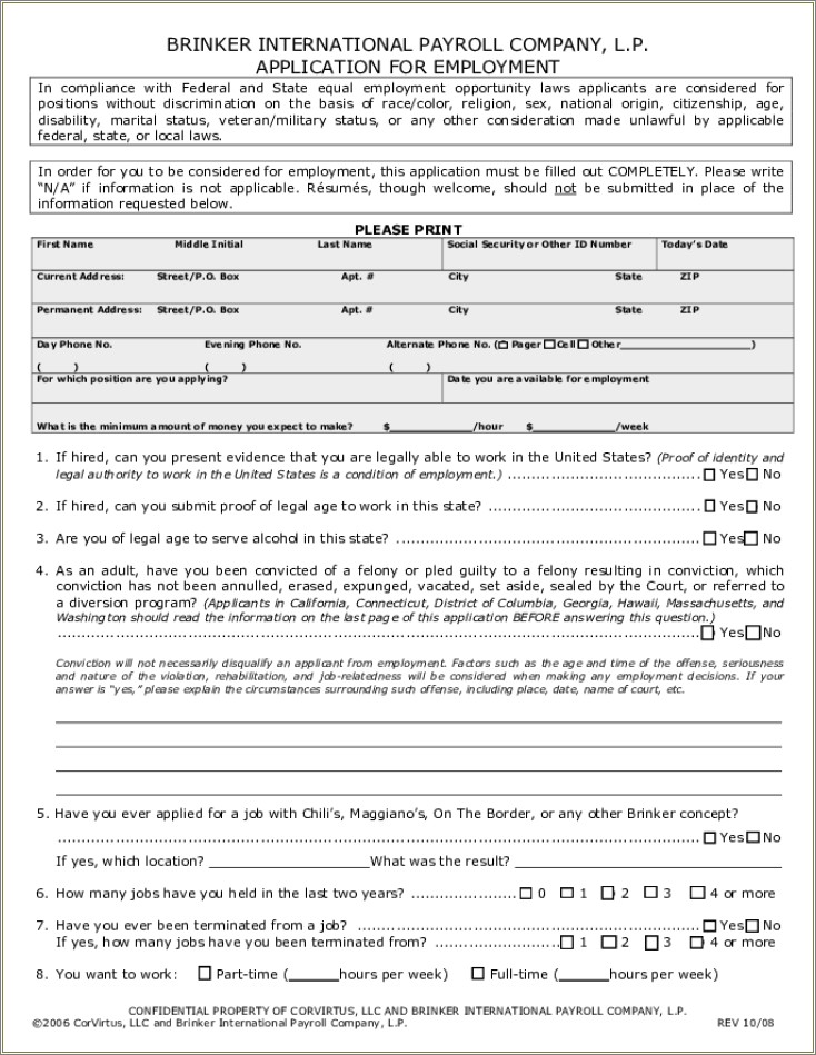 Free Printable Application For Employment Template California