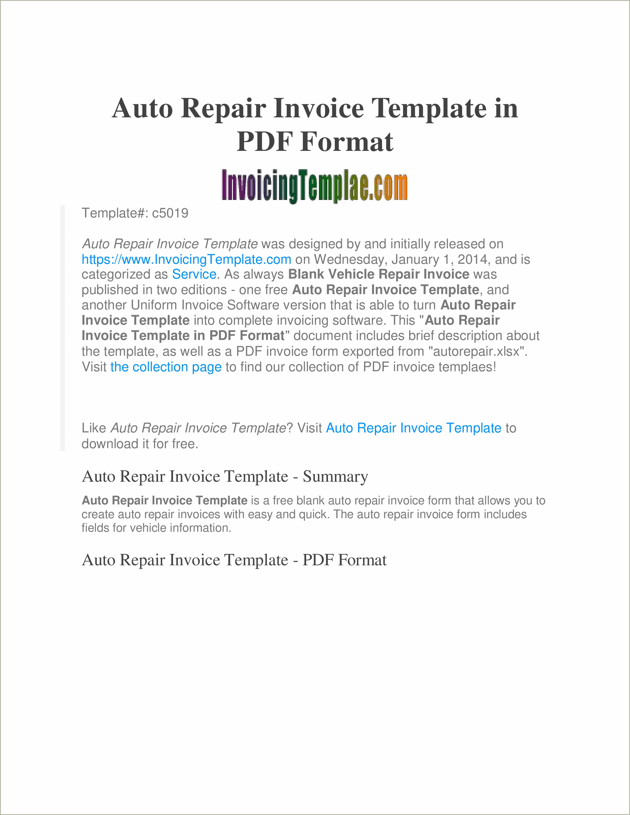 Free Printable Auto Repair Invoice Templates
