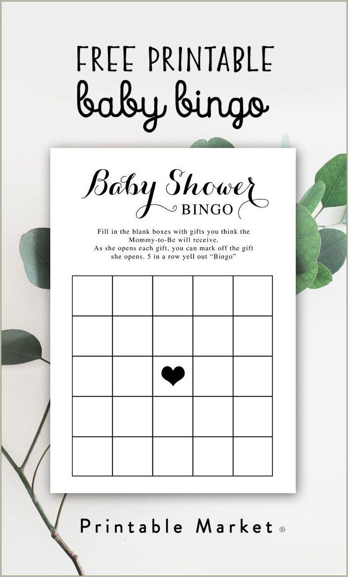 Free Printable Baby Shower Bingo Card Template