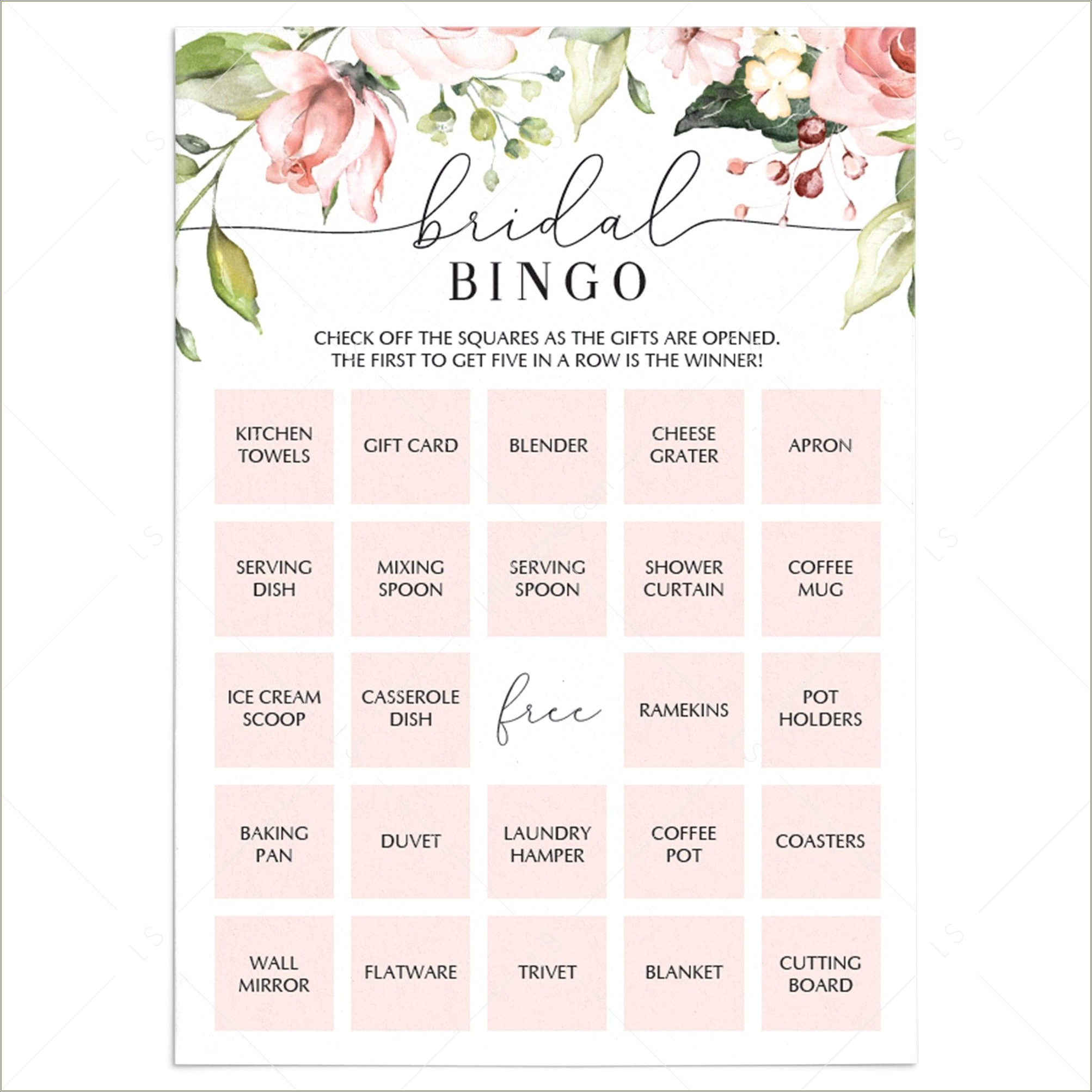 Free Printable Blank Bridal Shower Bingo Template