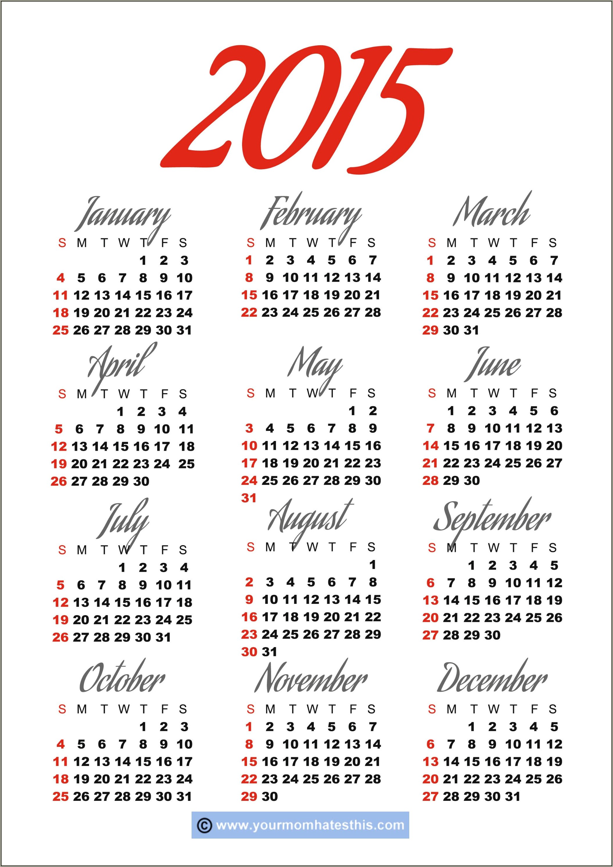Free Printable Blank Calendar Template 2015