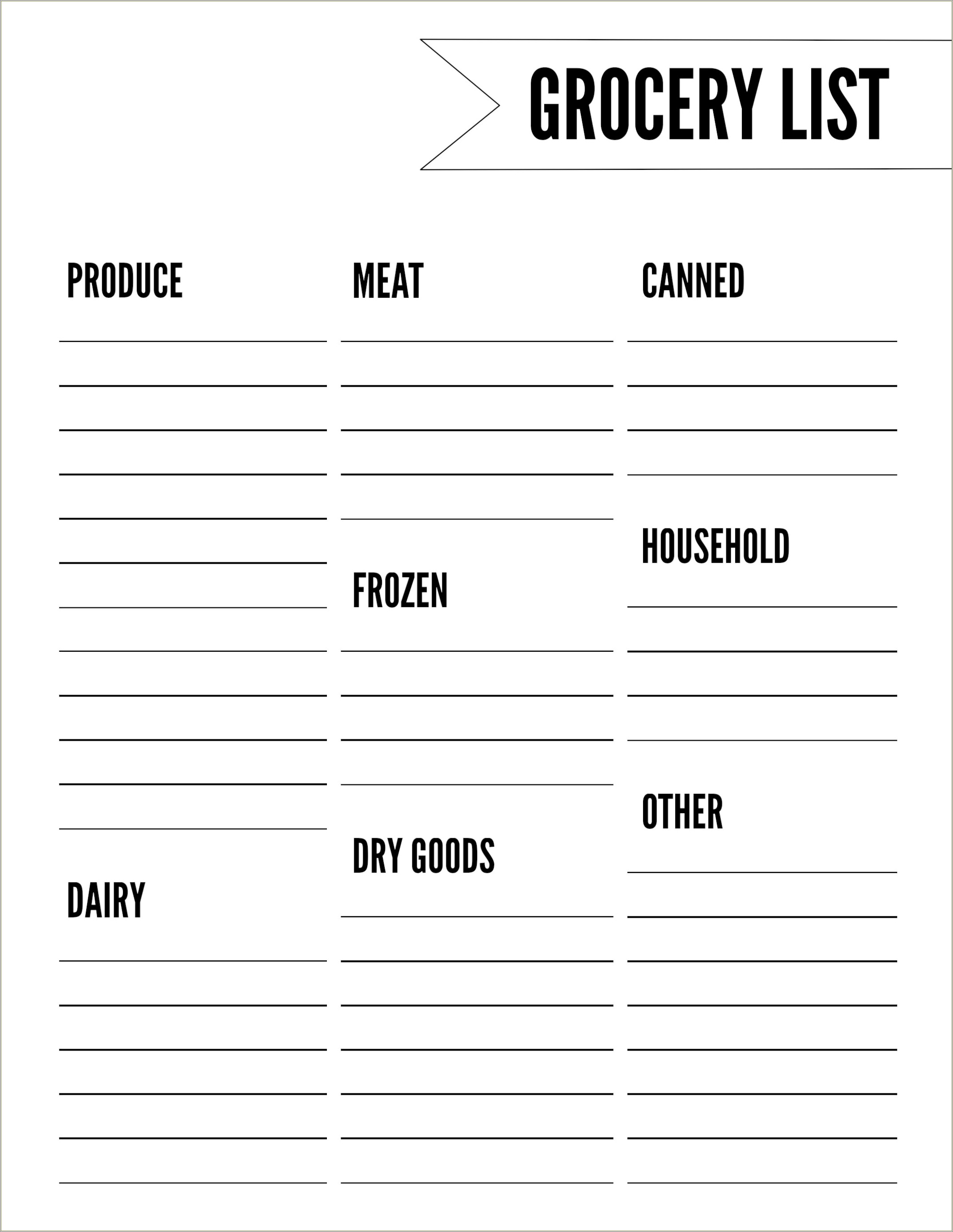 Free Printable Blank Grocery List Templates