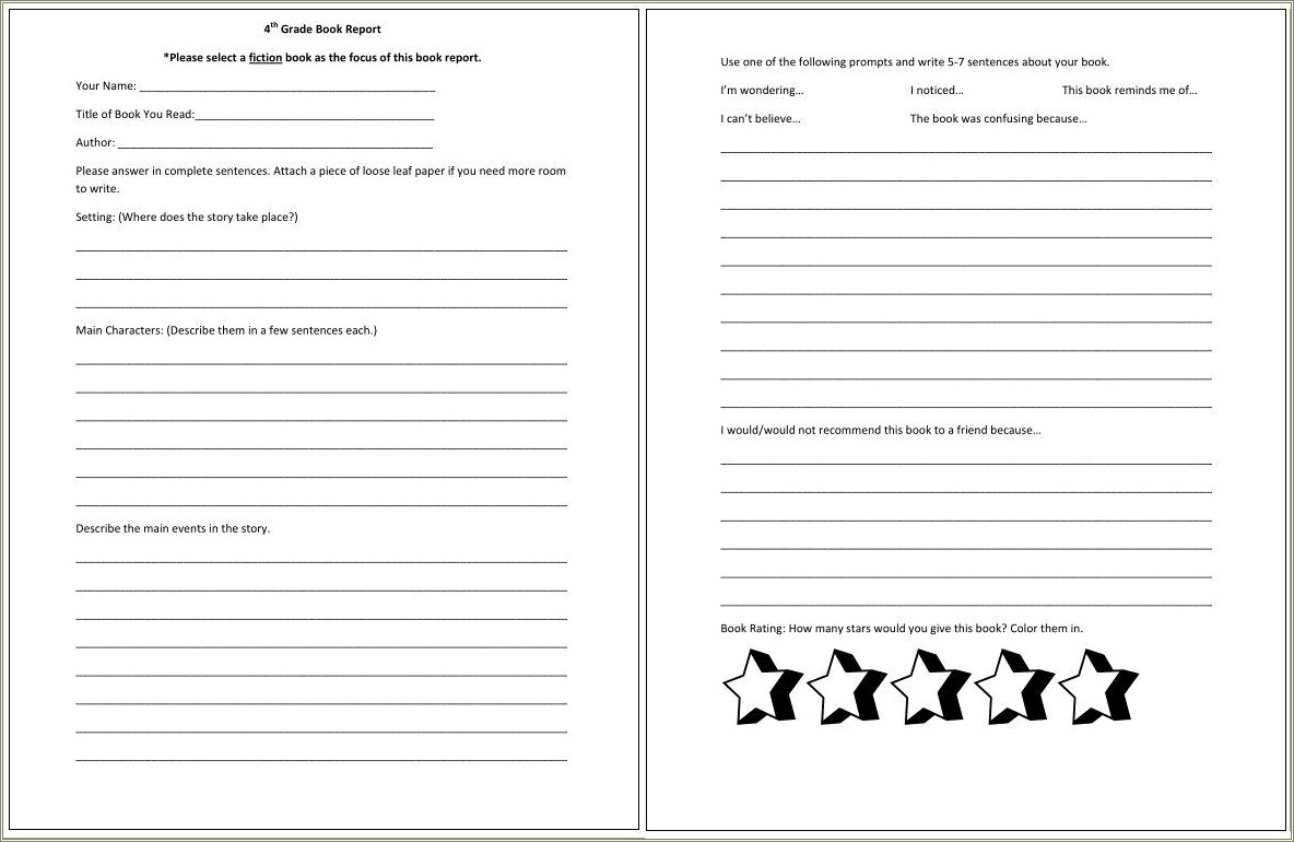 Free Printable Book Report Template 4 6th