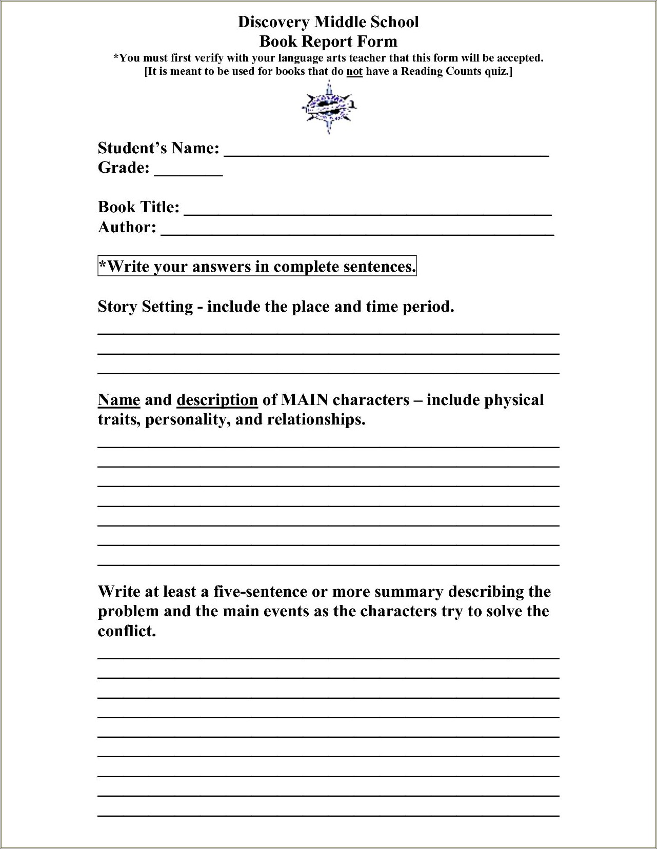 Free Printable Book Report Template High School