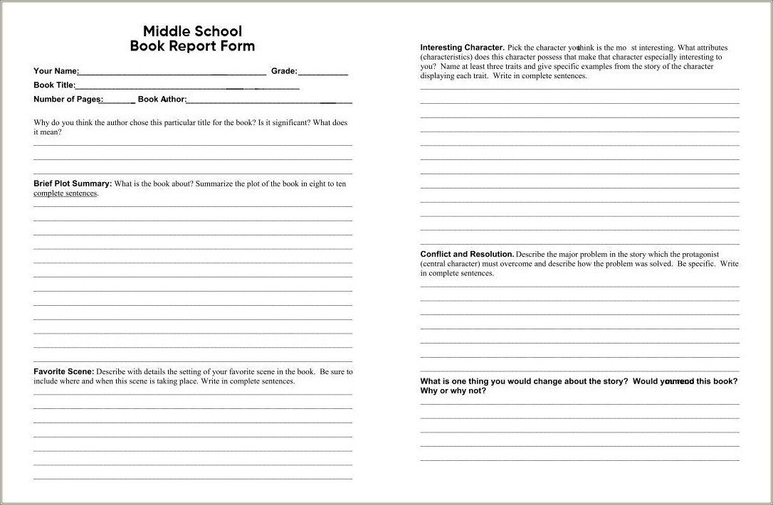 Free Printable Book Report Templates For 4th Grade