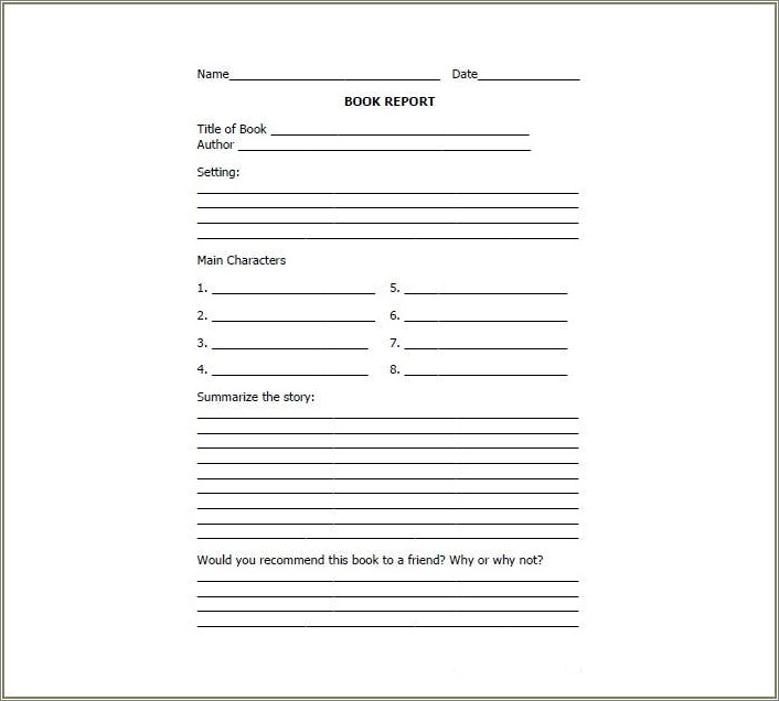 Free Printable Book Review Report Template