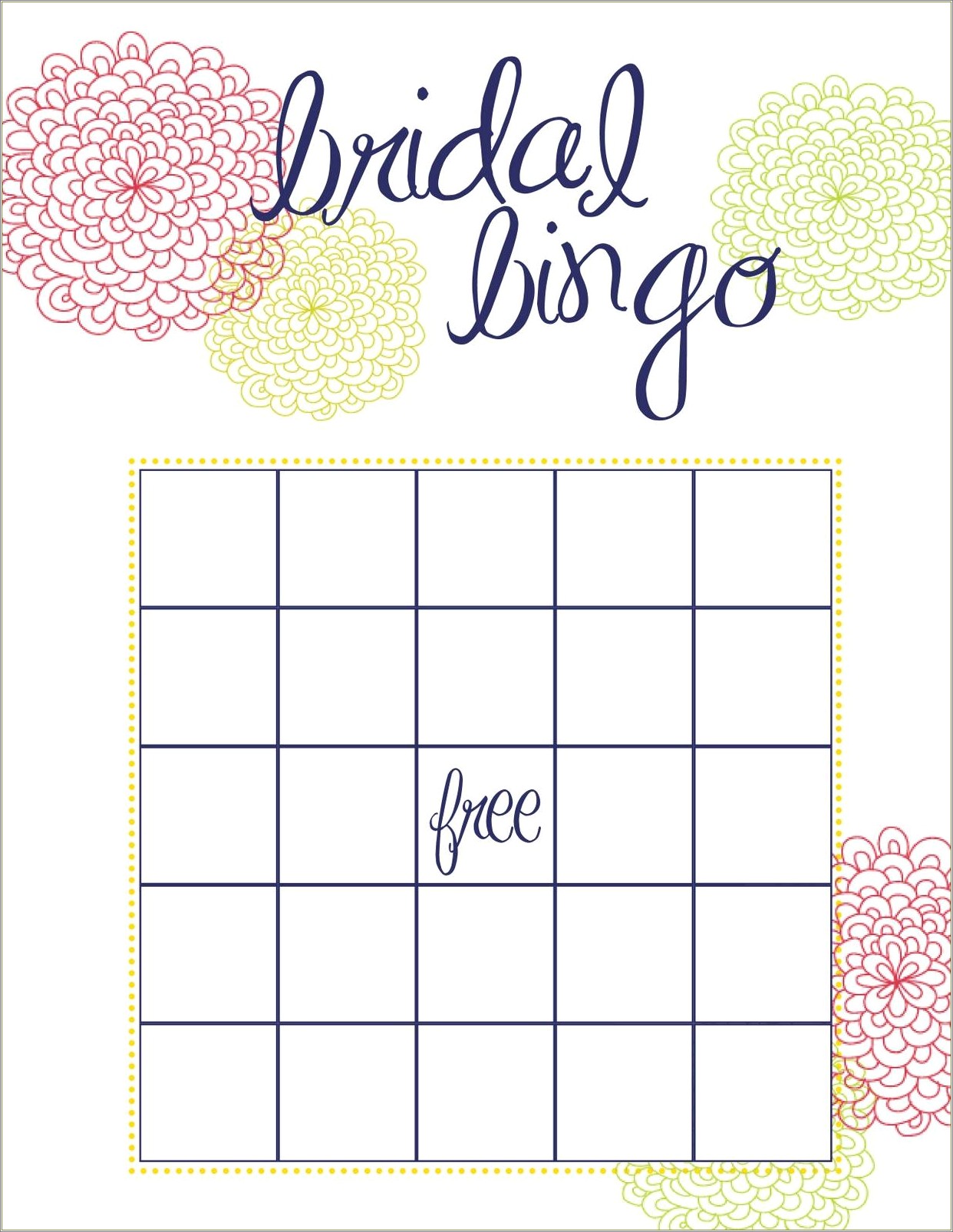 Free Printable Bridal Shower Gift Bingo Template