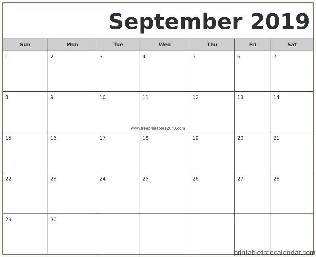 Free Printable Calendar Template September 2019