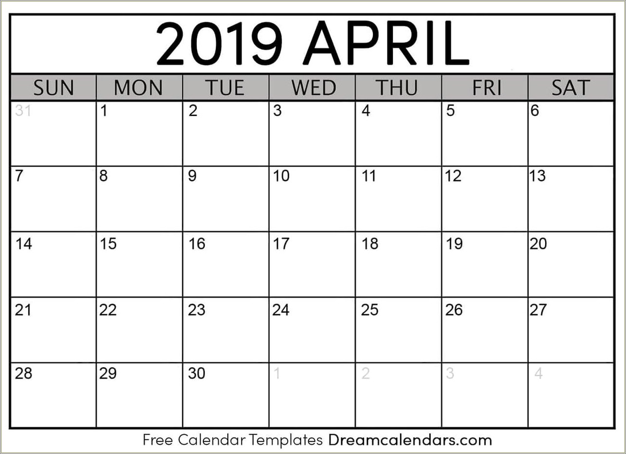 Free Printable Calendar Templates April 2019