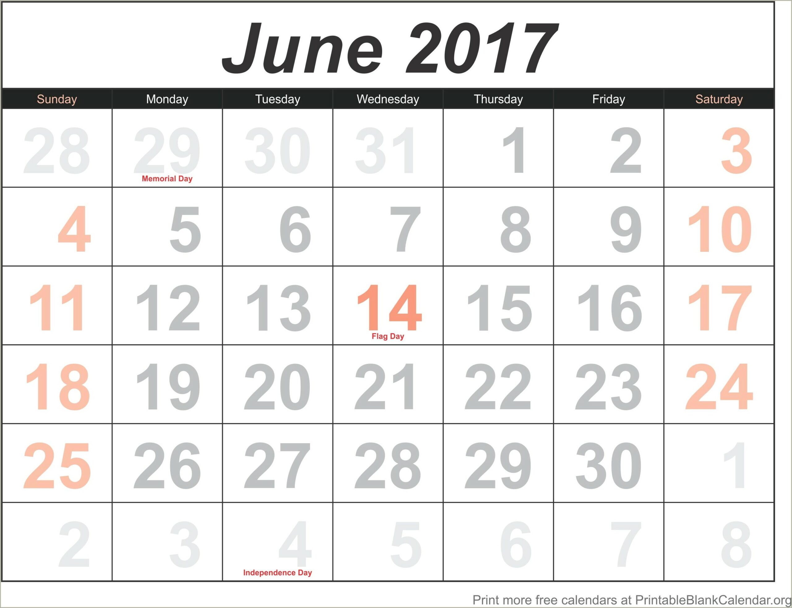 Free Printable Calendar Templates June 2017