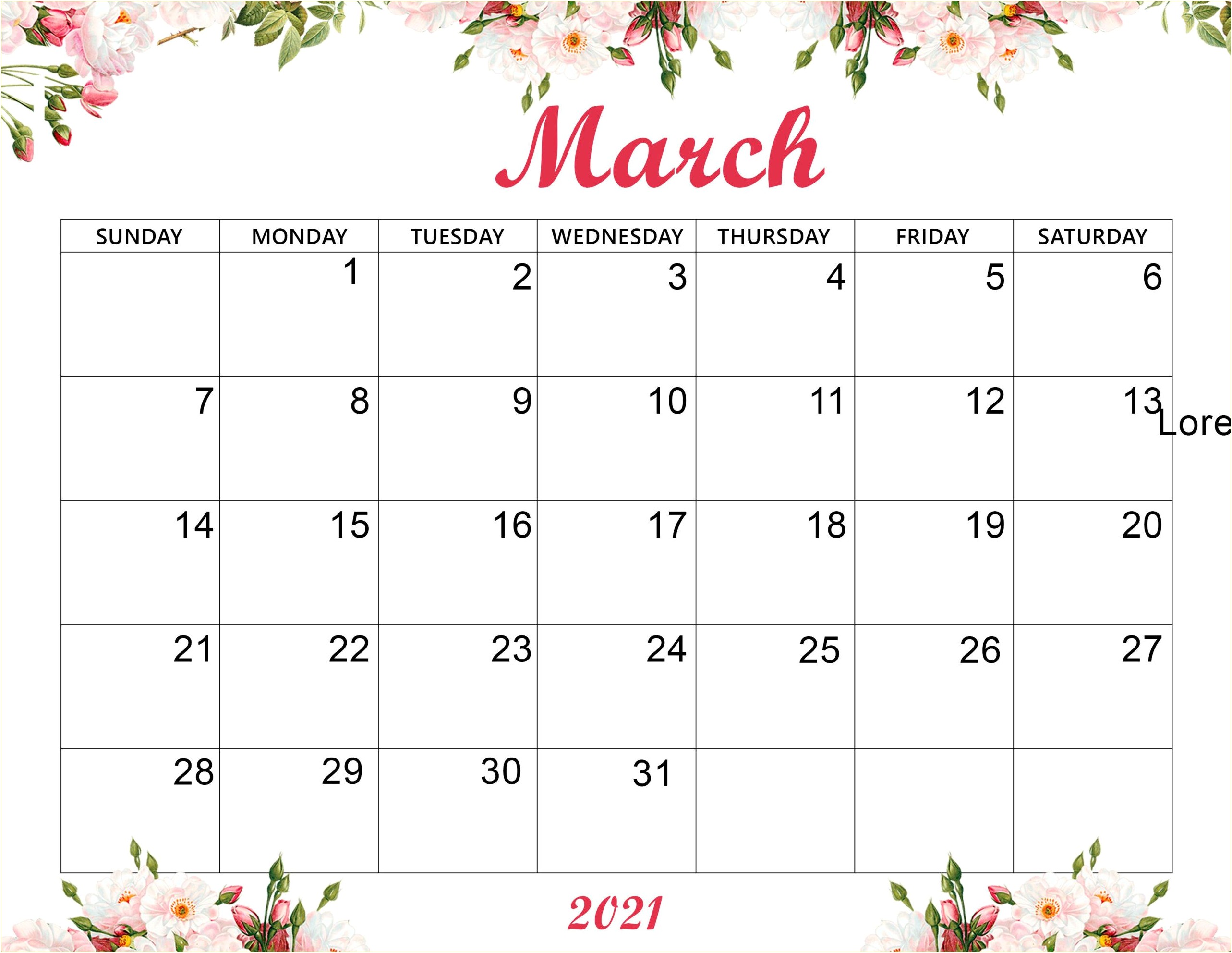 Free Printable Calendar Templates March 2018