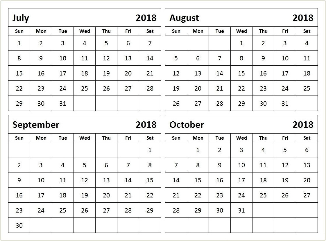 Free Printable Calendar Templates September 2018