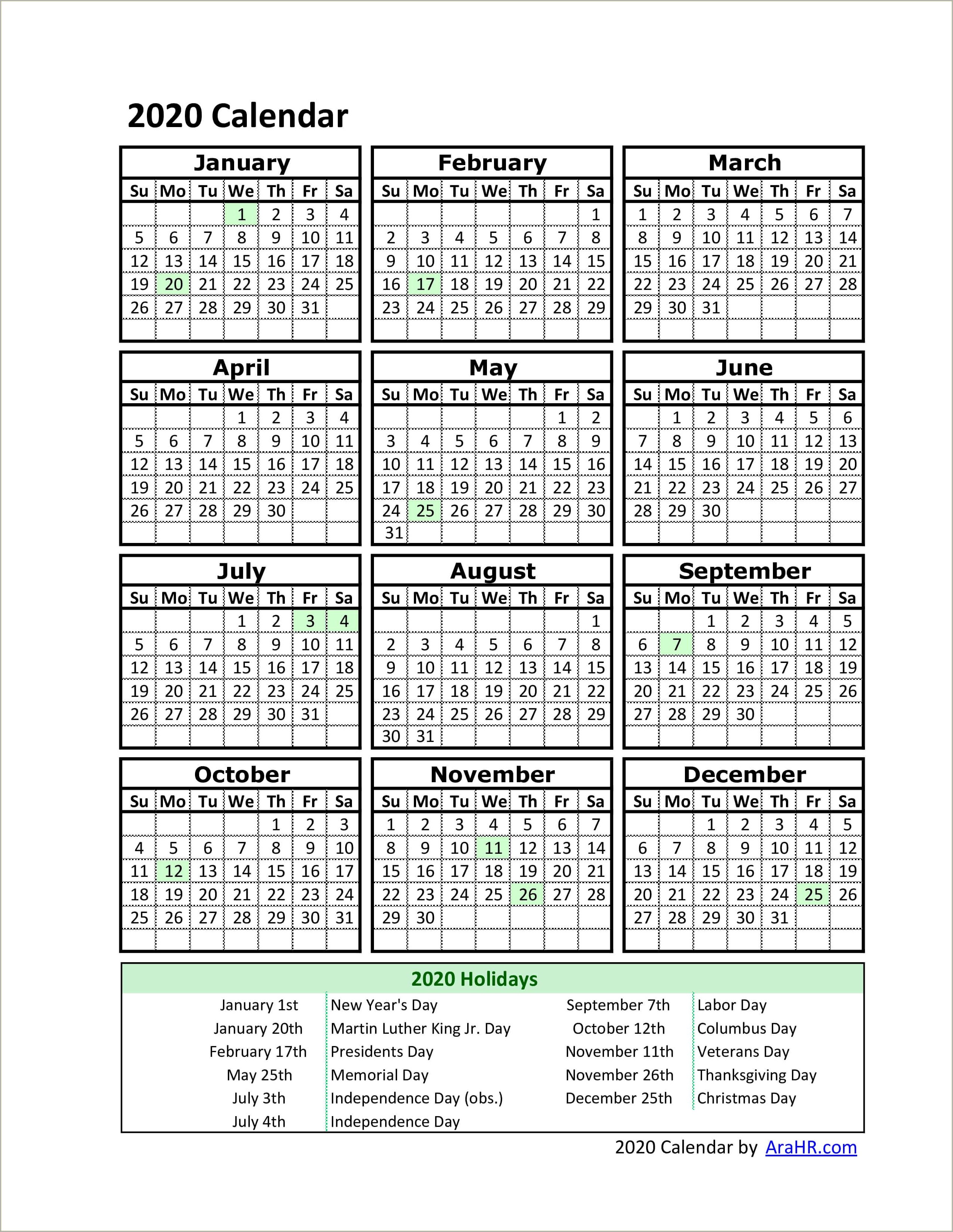 Free Printable Calendar Templates With Holidays