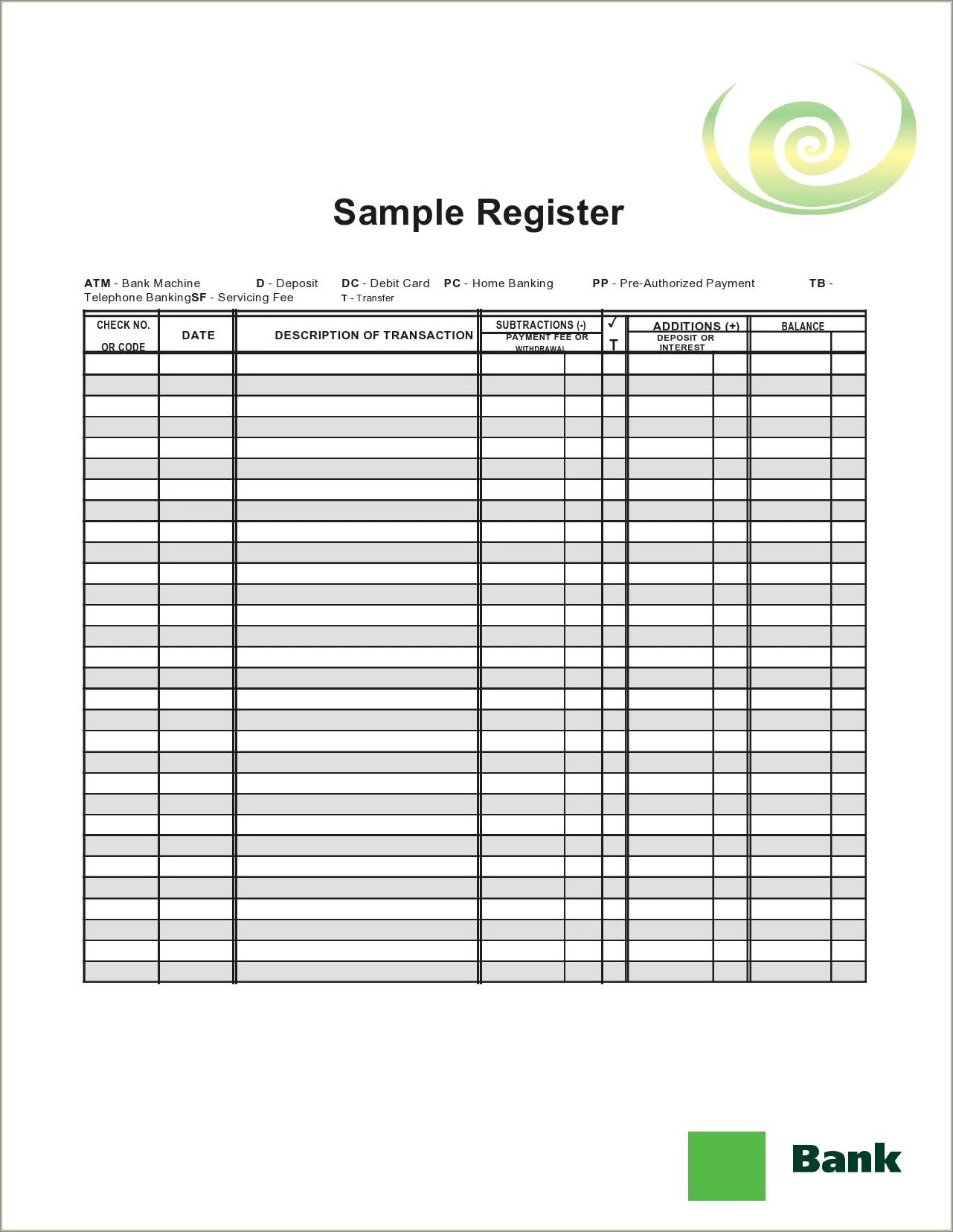 Free Printable Check Register Template With Six Columns