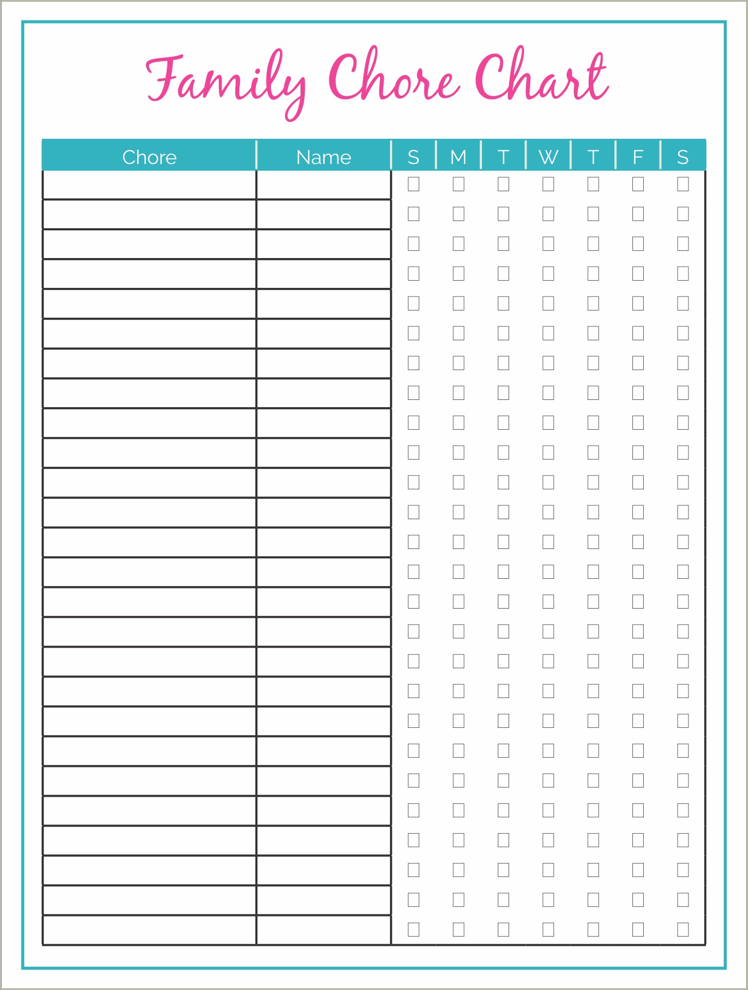 Free Printable Chore Chart Checklist Template
