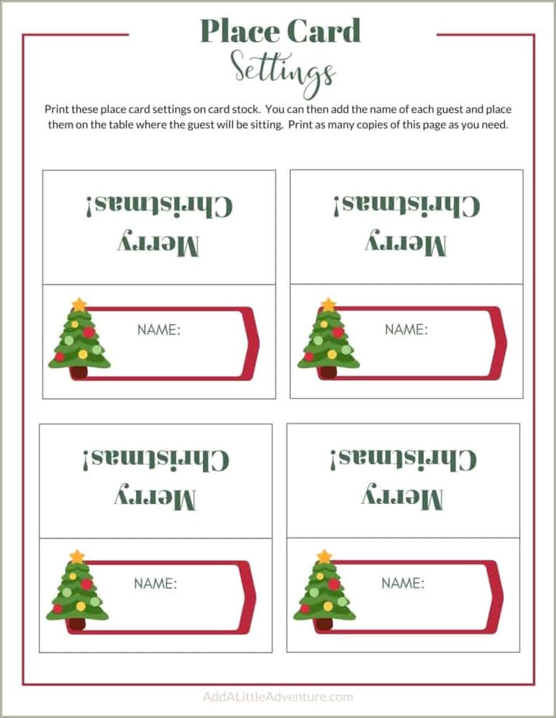 Free Printable Christmas Table Place Cards Template