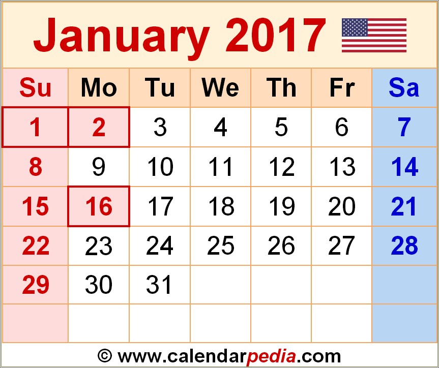 Free Printable Classroom Calendar Templates 2017