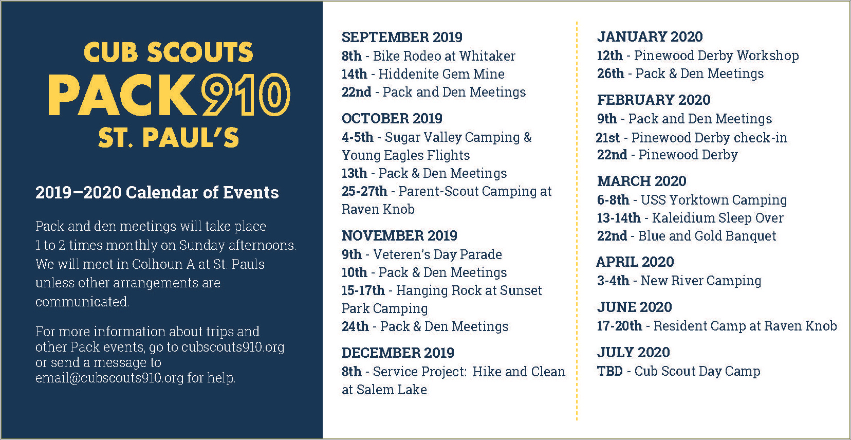 Free Printable Cub Scout 2019 Calendar Template