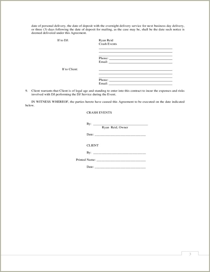 Free Printable Dj Wedding Contract Template