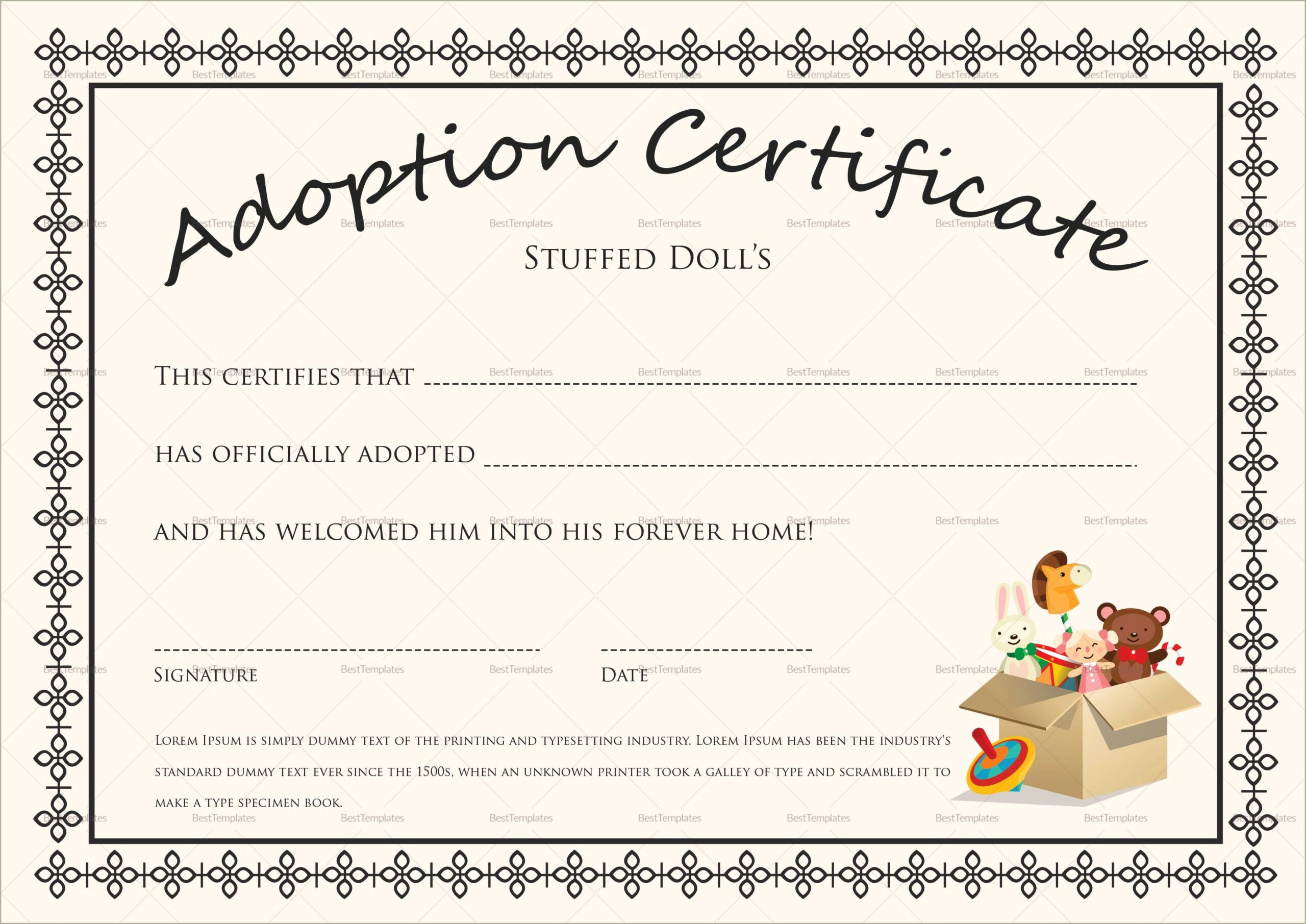 Free Printable Doll Adoption Certificate Template