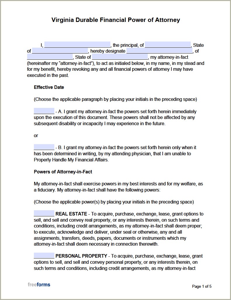 Free Printable Durable Power Of Attorney Template