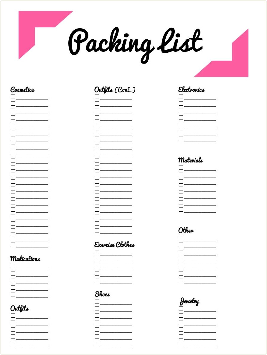 Free Printable Generic Shipping Blank Packing List Template