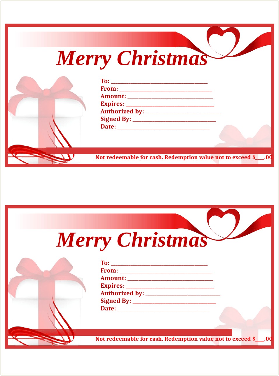Free Printable Gift Certificate Templates For Christmas