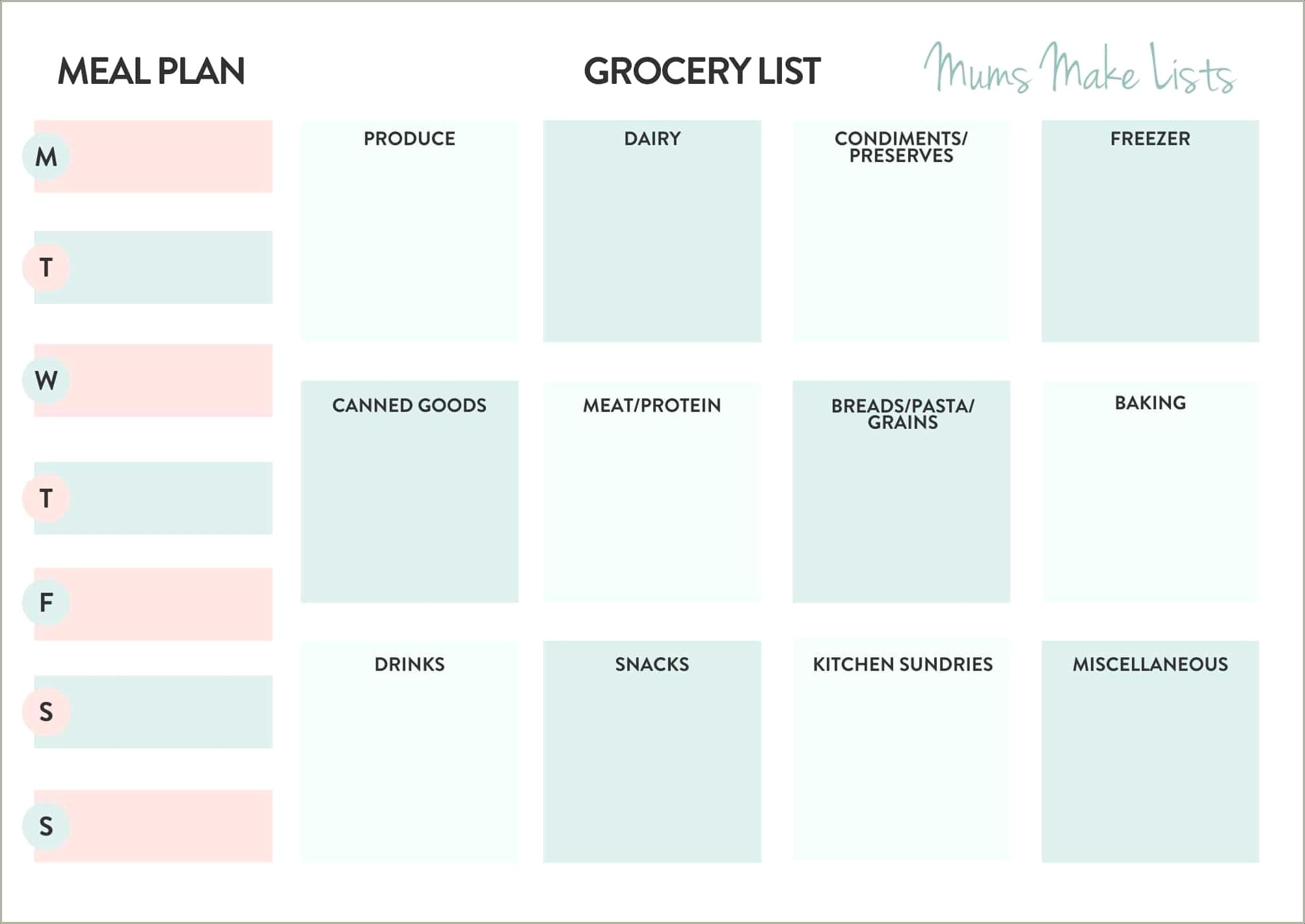 Free Printable Grocery Shopping List Categorized Template
