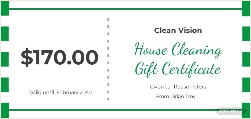 Free Printable House Cleaning Gift Certificate Template