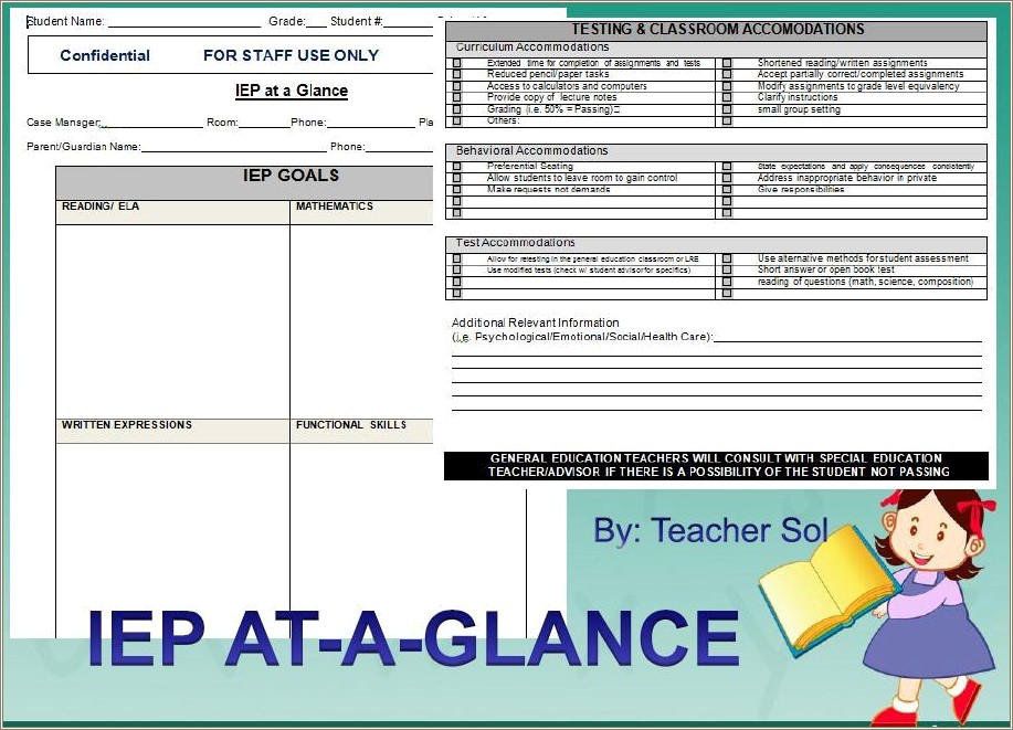 Free Printable Iep At A Glance Template