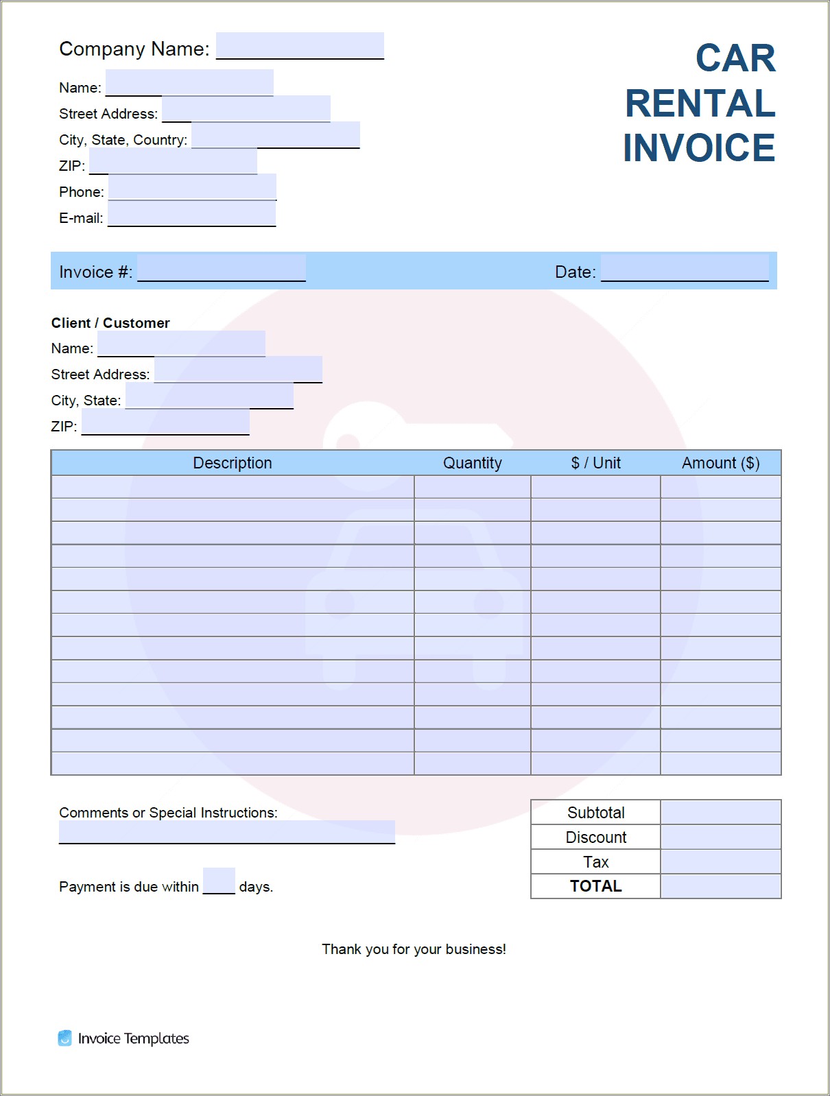Free Printable Invoice Template Excel Monthly Property Management