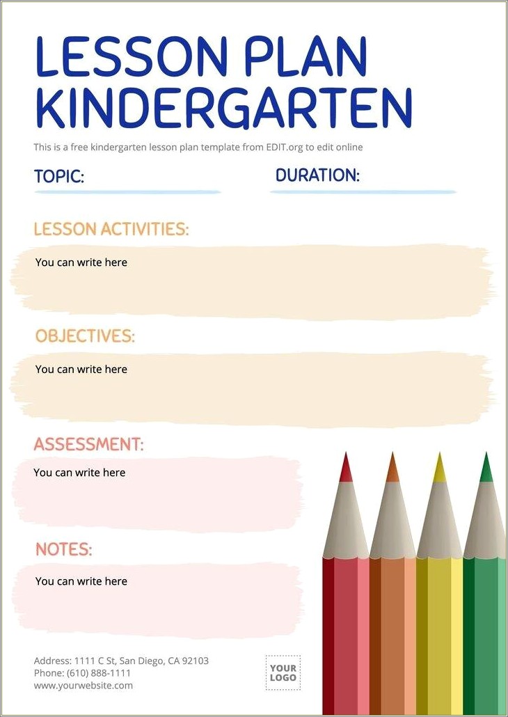 Free Printable Lesson Plan Template For Pre K