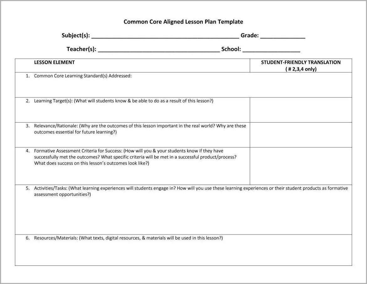 Free Printable Microsoft Word College Lesson Plan Template