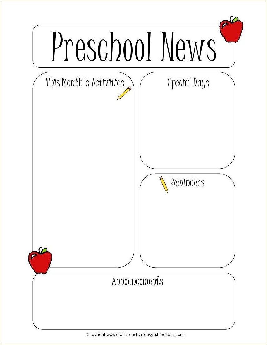 Free Printable Newsletter Templates For Preschool Teachers